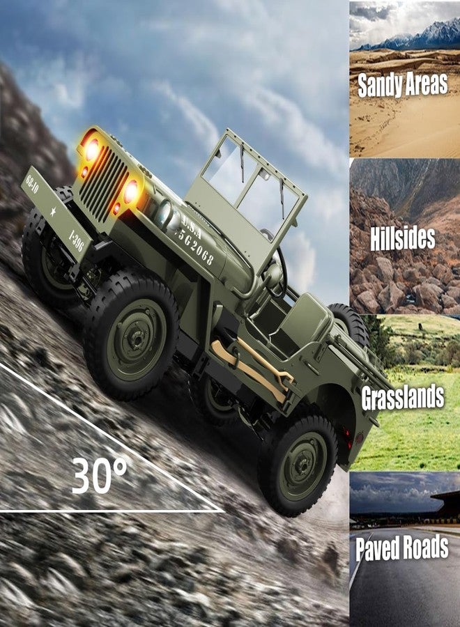 SNACKTANT RC Military Truck Rock Crawler, 1:10 4WD Off-Road Remote Control Military Jeep with Winch, Canvas & 2 Batteries, 2.4G All Terrain Army Climbing Vehicle with LED Lights, for Kids Adult - Image 3